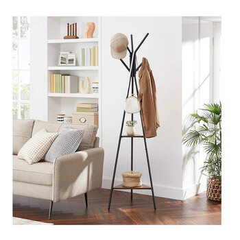 Μεταλλικός Καλόγερος με 2 Ξύλινα Ράφια 49.5 x 49.5 x 179 cm VASAGLE RCR016B02