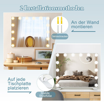 Costway  Φωτιζόμενος Καθρέφτης Μακιγιάζ με Ρυθμιζόμενα LED Φώτα και Μνήμη HU10901DE-WH