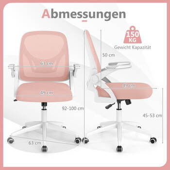 Costway Εργονομική Καρέκλα Γραφείου με Αναδιπλούμενα Μπράτσα και Λειτουργία Κλίσης Ροζ CB10935PI