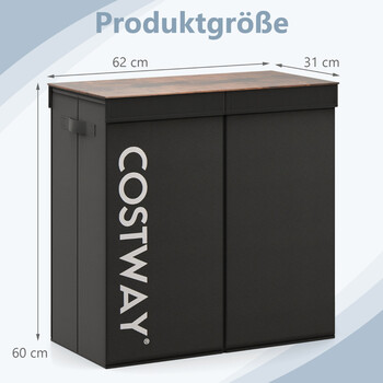 Costway  Καλάθι ρούχων με καπάκι 105 L με 2 αφαιρούμενους σάκους, Μαύρο 60 x 35 x 60 εκ. JV12142BK