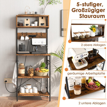 Costway Πολυλειτουργική Μεταλλική Ραφιέρα Κουζίνας με Ηλεκτρική Παροχή JZ10402DE-CF