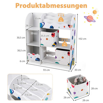 Costway  Παιδική Βιτρίνα Αποθήκευσης με Ράφια και Υφασμάτινα Συρτάρια - Ιδανική για Παιδικό Δωμάτιο JZ10080
