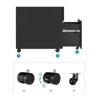 Τροχήλατη Μεταλλική Συρταριέρα Γραφείου με 3 Συρτάρια 52 x 39 x 60 cm Χρώματος Μαύρο Songmics OFC60BK
