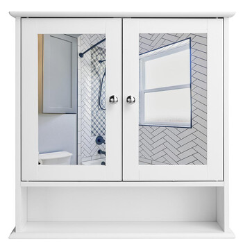 BAKAJI  Κινητό Ντουλάπι Τοίχου Μπάνιου με Καθρέφτη και Ξύλινα Διπλά Πορτάκια 02837953