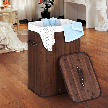 BAKAJI  Πτυσσόμενο Καλάθι Απλύτων από Μπαμπού με Καφέ Ύφασμα  02822552