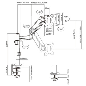 GEMBIRD ADJUSTABLE DESK DISPLAY MOUNTING ARM, 17”-32” UP TO 9 KG BLACK
