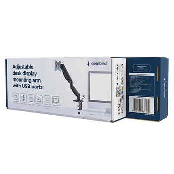 GEMBIRD ADJUSTABLE DESK DISPLAY MOUNTING ARM WITH USB PORTS, 17”-32” BLACK