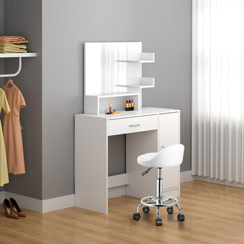 BAKAJI  Λευκό σκαμπό με ρόδες, επενδυμένο κάθισμα και χαμηλή πλάτη, βάση από ατσάλι 360  02839345