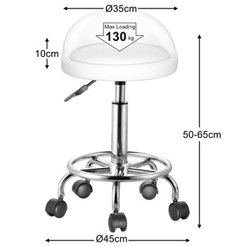 BAKAJI  Λευκό σκαμπό με ρόδες, επενδυμένο κάθισμα και χαμηλή πλάτη, βάση από ατσάλι 360  02839345