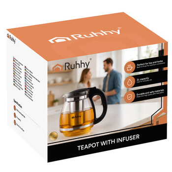 Ruhhy Γυάλινη Τσαγιέρα 2 lt με Ενσωματωμένο Φίλτρο 26066