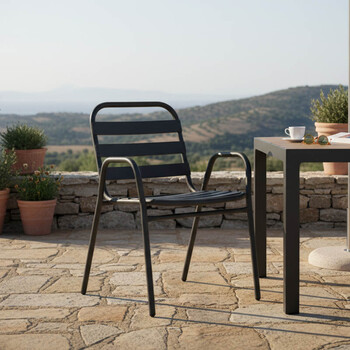 Πολυθρόνα Sussie pakoworld στοιβαζόμενη ανθρακί μέταλλο με φέτες αλουμινίου 45x62x76εκ