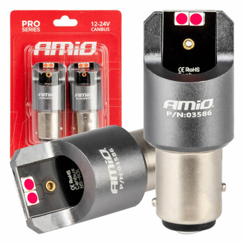 03586/AM ΛΑΜΠΑΚΙΑ P21/5W BAY15d 12/24V 6.000K 4xSMD LED CAN-BUS ΚΟΚΚΙΝΟ PRO SERIES AMIO - 2 Τεμ.