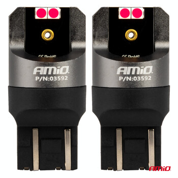 03592/AM ΛΑΜΠΑΚΙΑ W21/5W 7443 12/24V 6.000K 4xSMD LED CAN-BUS ΚΟΚΚΙΝΟ PRO SERIES AMIO - 2 Τεμ.