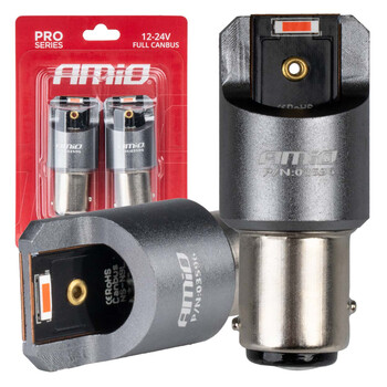 03596/AM ΛΑΜΠΑΚΙΑ P21/5W BAY15d 12/24V 6.000K 2xSMD LED FULL CAN-BUS ΚΟΚΚΙΝΟ PRO SERIES AMIO - 2 Τεμ.