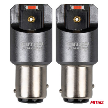 03596/AM ΛΑΜΠΑΚΙΑ P21/5W BAY15d 12/24V 6.000K 2xSMD LED FULL CAN-BUS ΚΟΚΚΙΝΟ PRO SERIES AMIO - 2 Τεμ.