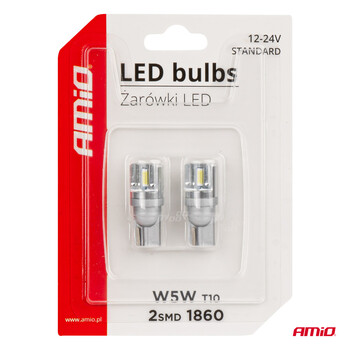 03719/AM ΛΑΜΠΑΚΙΑ LED T10 W5W 12/24V LED 2x1860SMD STANDARD ΛΕΥΚΑ ΑΜΙΟ - 2 ΤΕΜ.