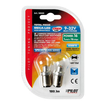 L5850.9 P21/5W 9-32V BAY15d MEGA-LED16 180LM ΔΙΑΘΛΑΣΗΣ ΛΕΥΚΟ (ΔΙΠΟΛΙΚΟ) BLISTER 2ΤΕΜ.