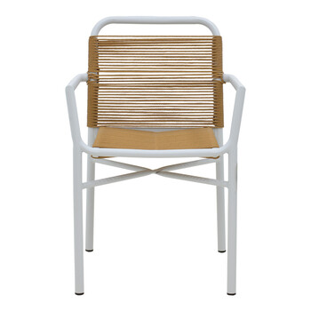 Πολυθρόνα αλουμινίου Clutch pakoworld στοιβαζόμενη λευκός σκελετός-φυσικό rattan 55x56x80εκ