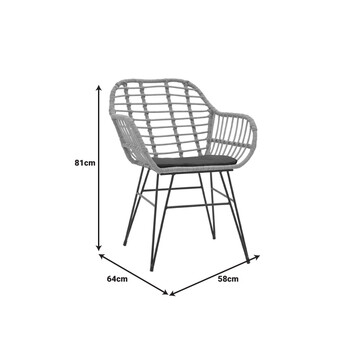 Τραπεζαρία Naoki V σετ 3τεμ pakoworld rattan pe σε φυσική απόχρωση και μαύρο μέταλλο 80x80x78εκ