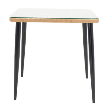 Τραπεζαρία Naoki V σετ 3τεμ pakoworld rattan pe σε φυσική απόχρωση και μαύρο μέταλλο 80x80x78εκ