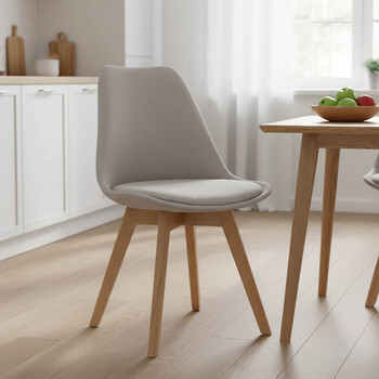 Καρέκλα Gaston pakoworld μπεζ ύφασμα και ξύλινο πόδι σε φυσική απόχρωση 48x55x83εκ