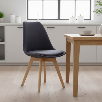 Καρέκλα Gaston pakoworld γκρι σκούρο ύφασμα και ξύλινο πόδι σε φυσική απόχρωση 48x55x83εκ