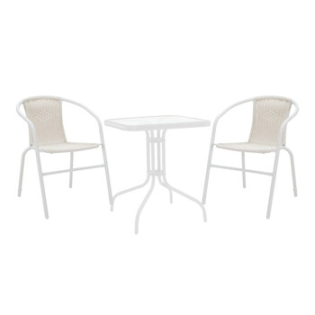 Τραπεζαρία Watson-Obbi pakoworld σετ 3τεμ μέταλλο λευκό- γυαλί 70x70x70εκ