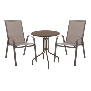 Τραπεζαρία Vergo-Calan pakoworld σετ 3τεμ καφέ μέταλλο Φ60x70εκ