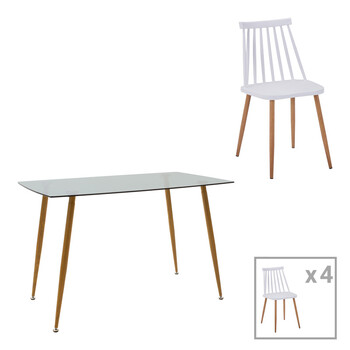 Τραπεζαρία Chloe-Aurora I pakoworld σετ 5τεμ γυάλινο 8χιλ ανθρακί - πόδι φυσικό 120x70x75εκ