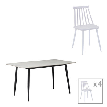 Τραπεζαρία Aurora I-Gustas pakoworld σετ 5τεμ λευκό μαρμάρου-λευκό 120x80x76εκ