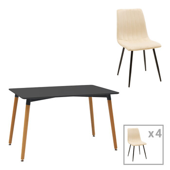 Τραπεζαρία Natali-Noor pakoworld σετ 5τεμ  MDF λευκό-μπεζ-μαύρο 120x80x76εκ