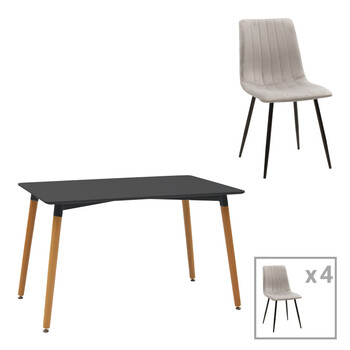 Τραπεζαρία Natali-Noor pakoworld σετ 5τεμ  MDF μαύρο-γκρι-πόδια φυσικό 120x80x76εκ