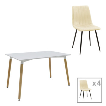 Τραπεζαρία Natali-Noor pakoworld σετ 5τεμ  MDF λευκό-μπεζ ύφασμα 120x80x76εκ