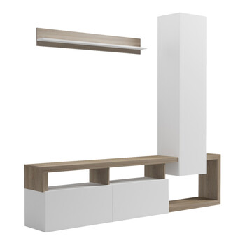 Σύνθετο σαλονιού Leganto pakoworld σε sonoma με λευκή απόχρωση 220.5x35x197.5εκ