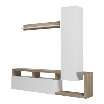 Σύνθετο σαλονιού Leganto pakoworld σε sonoma με λευκή απόχρωση 220.5x35x197.5εκ