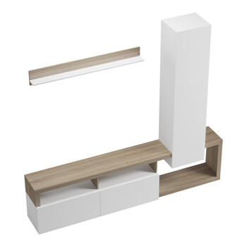 Σύνθετο σαλονιού Leganto pakoworld σε sonoma με λευκή απόχρωση 220.5x35x197.5εκ