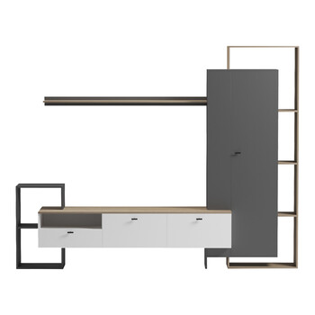 Σύνθετο σαλονιού Ferefia pakoworld σε sonoma με λευκή και ανθρακί απόχρωση 240x45.5x189.5εκ
