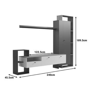 Σύνθετο σαλονιού Ferefia pakoworld σε sonoma με λευκή και ανθρακί απόχρωση 240x45.5x189.5εκ