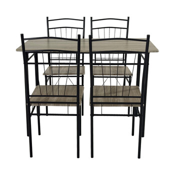 Τραπεζαρία Reforia pakoworld σετ 5τμχ mdf σε γκρι απόχρωση με μαύρα μεταλλικά πόδια 110x60x74εκ