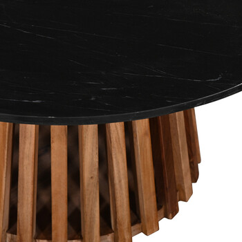 Τραπέζι σαλονιού Mable pakoworld μασίφ ξύλο ακακίας σε φυσική απόχρωση και επιφάνεια μαύρου μαρμάρου Φ100x45εκ