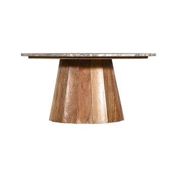 Τραπέζι σαλονιού Ezerdian pakoworld μασίφ ξύλο ακακίας σε φυσική απόχρωση με επιφάνεια μαρμάρου Φ90x45εκ