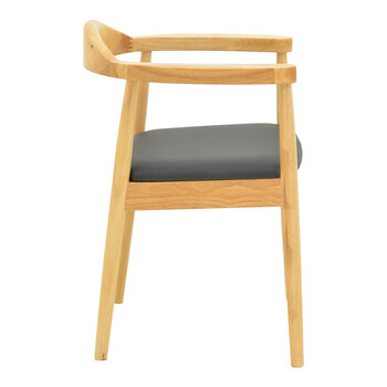 Πολυθρόνα Joube pakoworld rubberwood σε φυσική απόχρωση με μαύρο pu μαξιλάρι 59x48x73εκ 2 τμχ