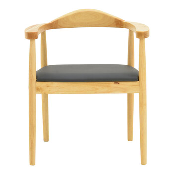 Πολυθρόνα Joube pakoworld rubberwood σε φυσική απόχρωση με μαύρο pu μαξιλάρι 59x48x73εκ 2 τμχ