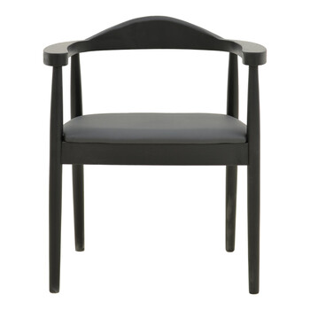 Πολυθρόνα Joube pakoworld rubberwood σε μαύρη απόχρωση με μαύρο pu μαξιλάρι 59x48x73εκ 2 τμχ