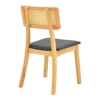 Καρέκλα Renna pakoworld ξύλο οξιάς σε φυσική απόχρωση με μαύρο pu μαξιλάρι 48x52x79εκ 2 τμχ