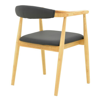 Πολυθρόνα Sandi pakoworld rubberwood σε φυσική απόχρωση με μαύρο pu μαξιλάρι 50x60x80εκ 2 τμχ