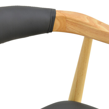 Πολυθρόνα Sandi pakoworld rubberwood σε φυσική απόχρωση με μαύρο pu μαξιλάρι 50x60x80εκ 2 τμχ