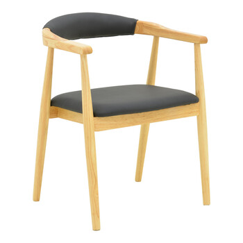 Πολυθρόνα Sandi pakoworld rubberwood σε φυσική απόχρωση με μαύρο pu μαξιλάρι 50x60x80εκ 2 τμχ