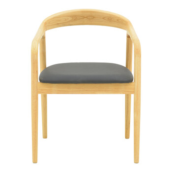 Πολυθρόνα Hogie pakoworld rubberwood σε φυσική απόχρωση με μαύρο pu μαξιλάρι 61x60x76εκ 2 τμχ