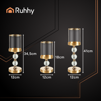 Ruhhy Σετ 3 Κηροπήγια Γυάλινα σε Χρυσό Χρώμα 26487